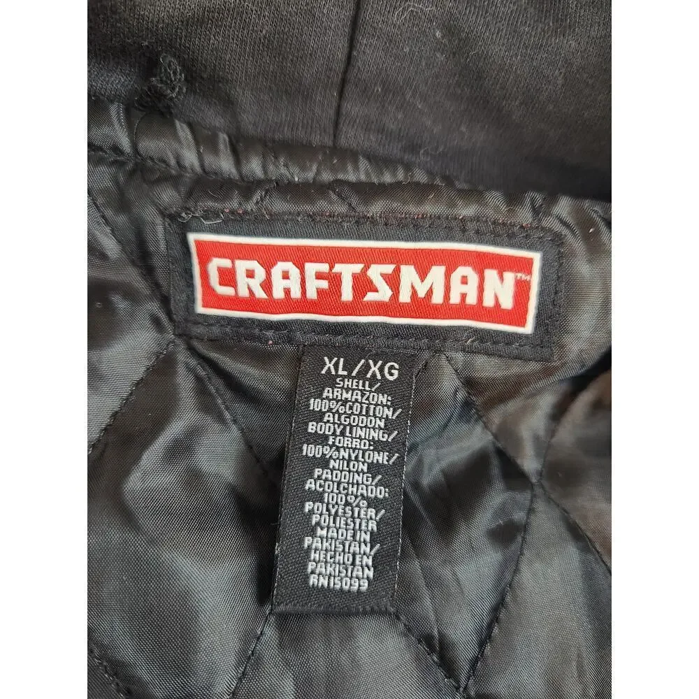 Craftsman hooded flannel jacket quilted lining men's sz XL black gray